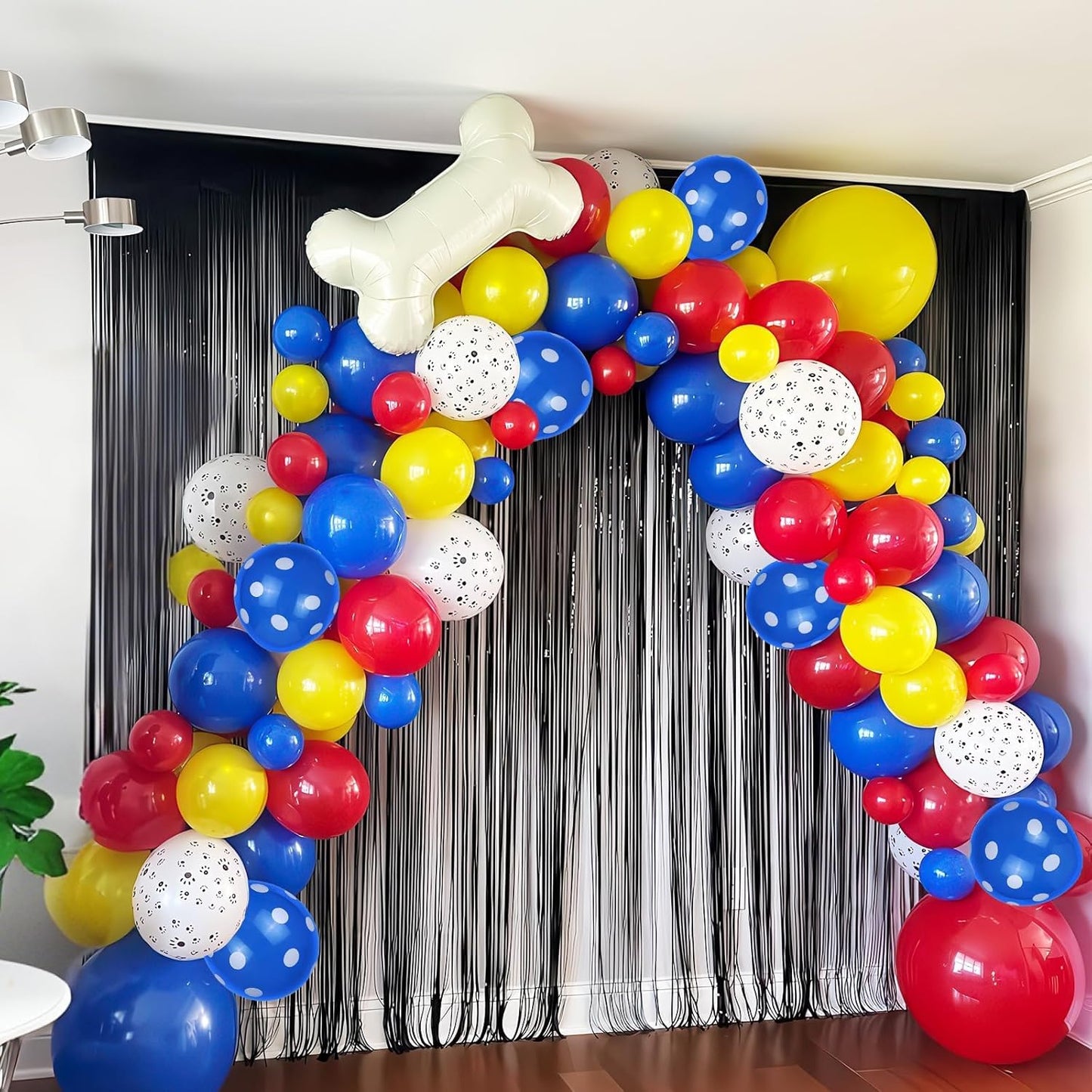 Dog Balloons, Red Yellow Blue Paw Print Balloons with 18 Inch Bone Foil Balloon, Dog Paw Latex Animal Balloon for Boy Kids Birthday Cartoon Theme Puppy Party Decorations Backdrop Supplies