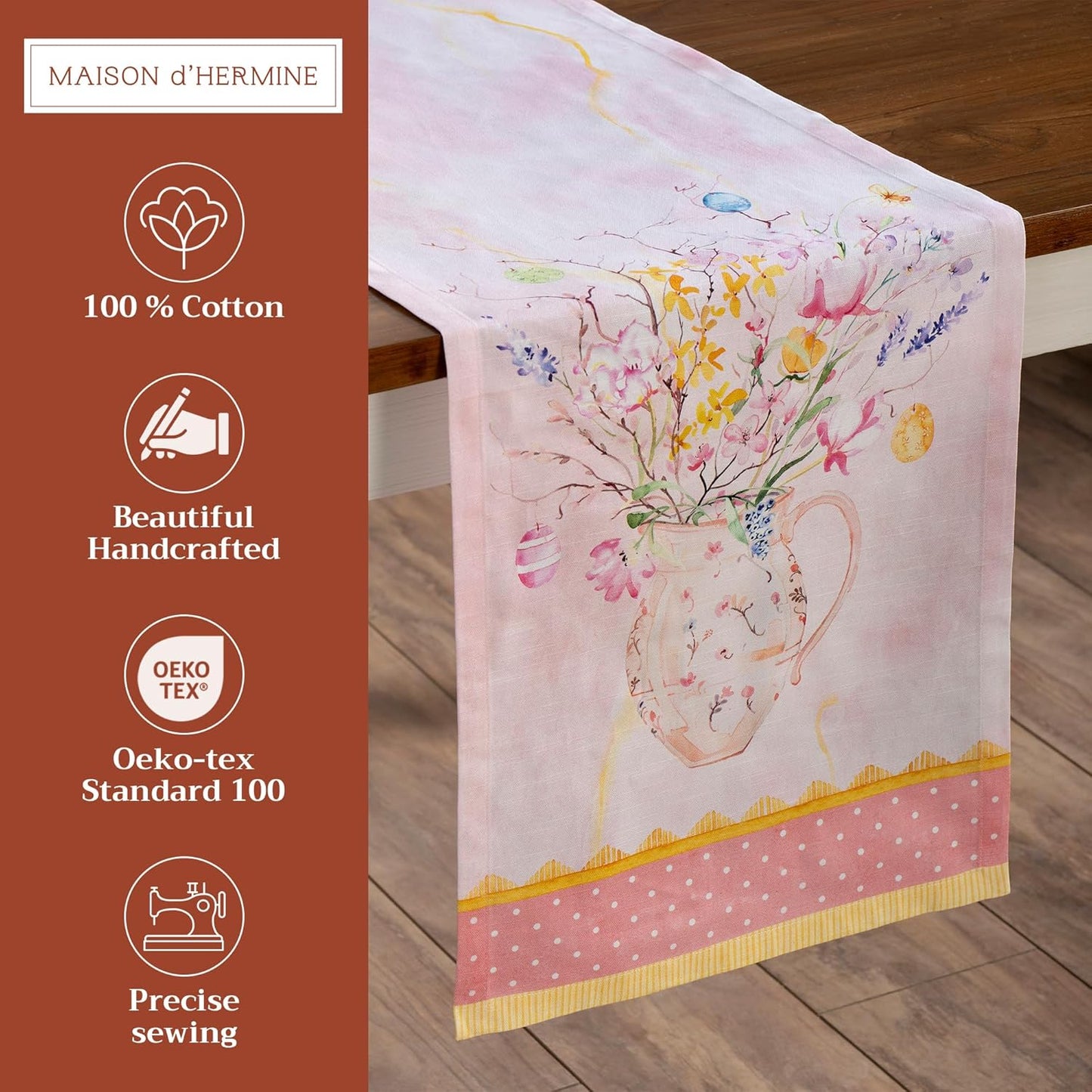 Maison d' Hermine Table Runner 100% Cotton Single Layer Table Runners 108 inches Long Decorative for Home Kitchen Dining Party Wedding Bridal Shower Spring Summer (Easter Zest, 14.50" x 108")