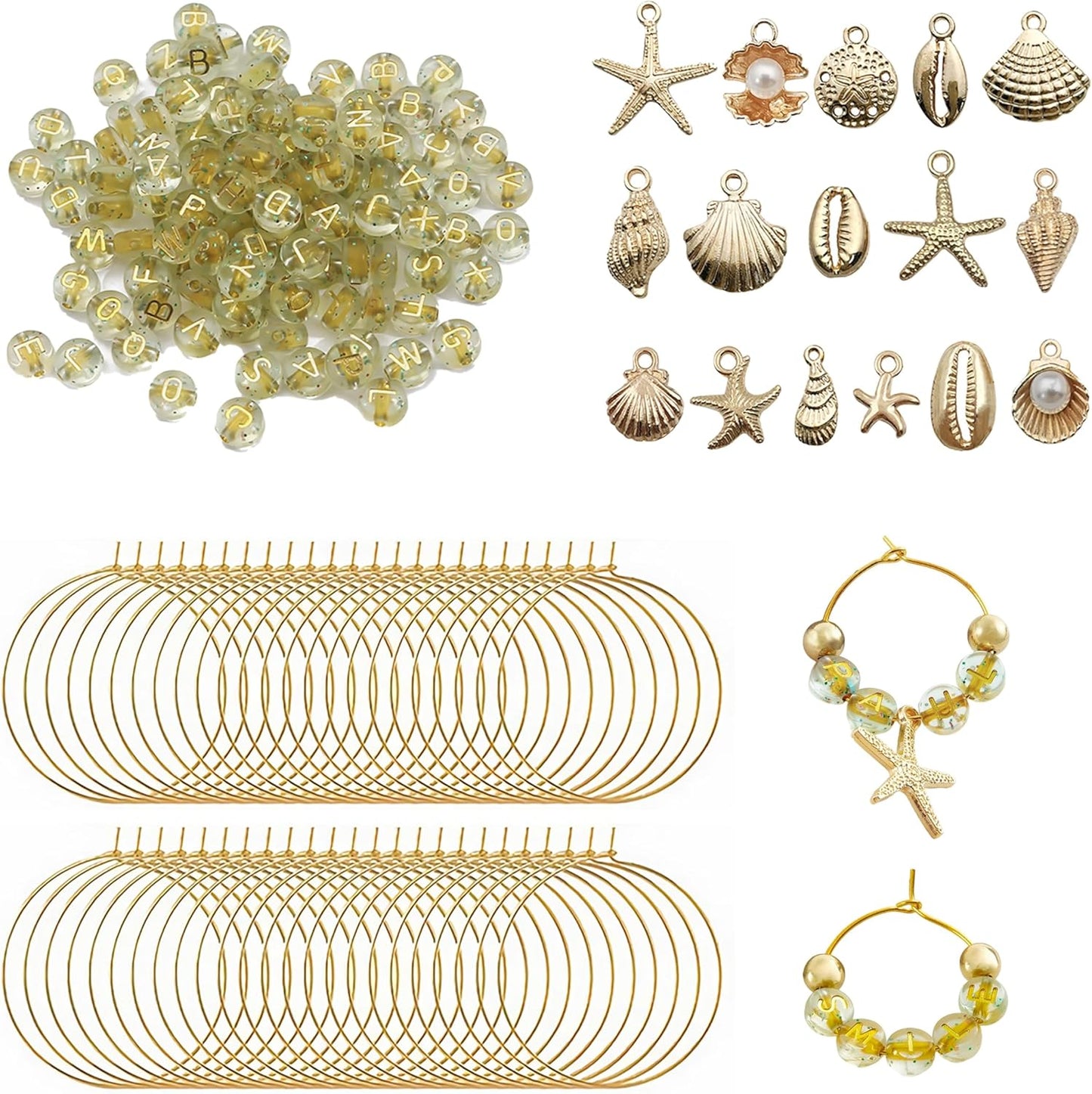 50 Sets Wine Glass Charms, Wine Charms for Stem Glasses, DIY Reusable Drink Markers for Weddings & Bachelorette with Alphabet Beads