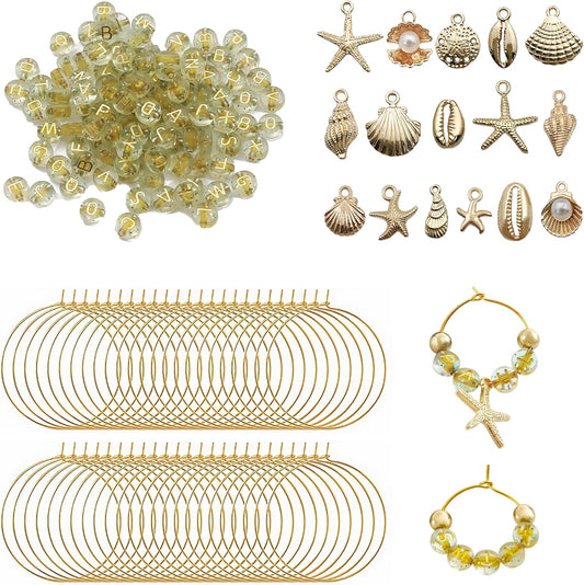 50 Sets Wine Glass Charms, Wine Charms for Stem Glasses, DIY Reusable Drink Markers for Weddings & Bachelorette with Alphabet Beads