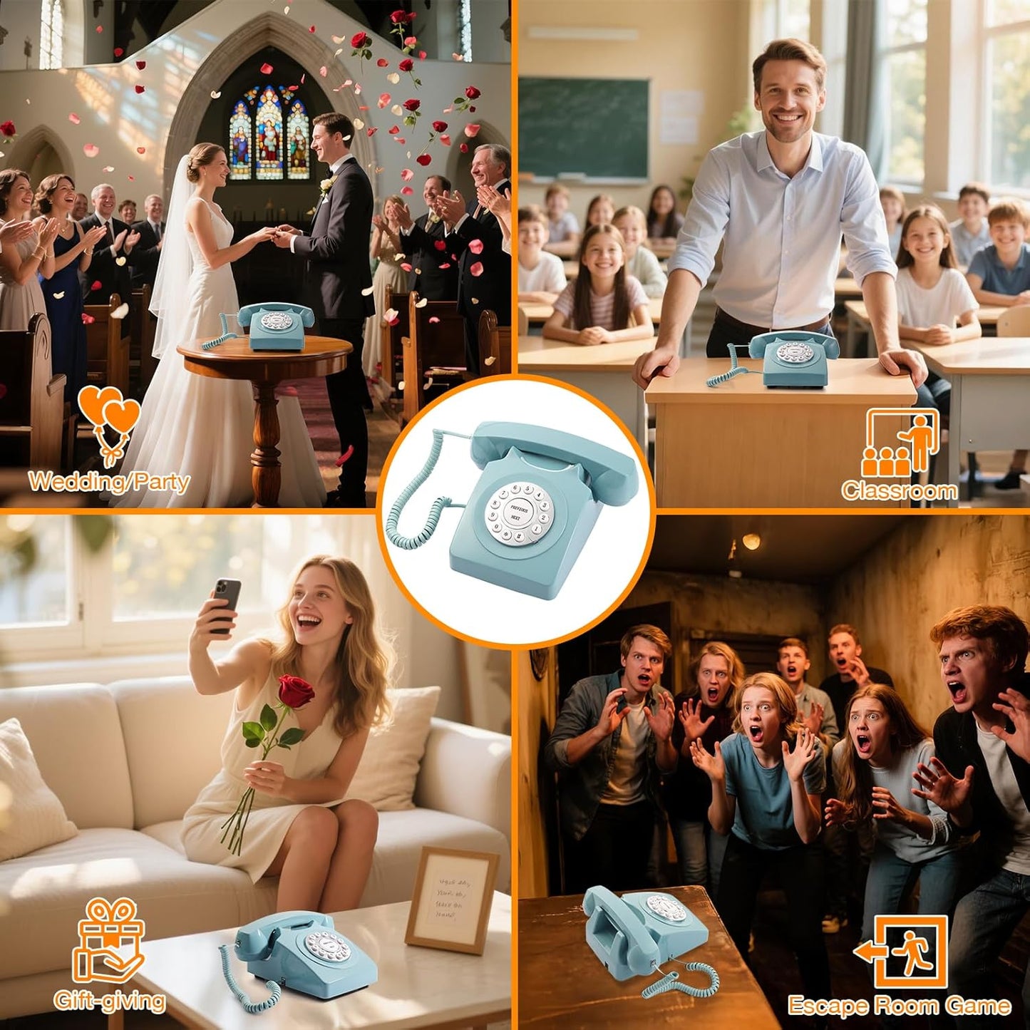 Guest Book Audio Wedding Phone,Record Voice Messages,Retro Guest Book for Wedding or Birthday Party Message Voicemail,Save The Blessings of Your Relatives and Friends（Blue）