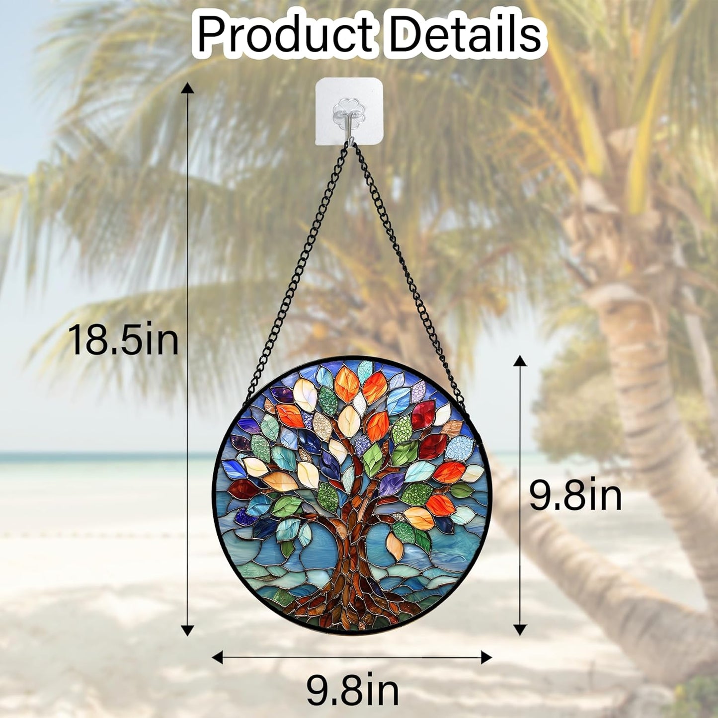 Stained Glass Window Hanging, Colorful Tree of Life Sun Catchers Glass Panel Blue Suncatcher Decor for Birthday for Women, Men, Wife, Aunt, and Mom 9.8 in