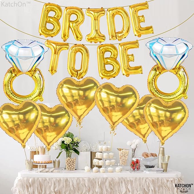 KatchOn, Gold Bride To Be Balloons Set - Pack of 17 | Gold Bride Balloons | Engagement Ring Balloon | Bridal Shower Balloon for Bridal Shower Decorations | Bachelorette Party Decorations
