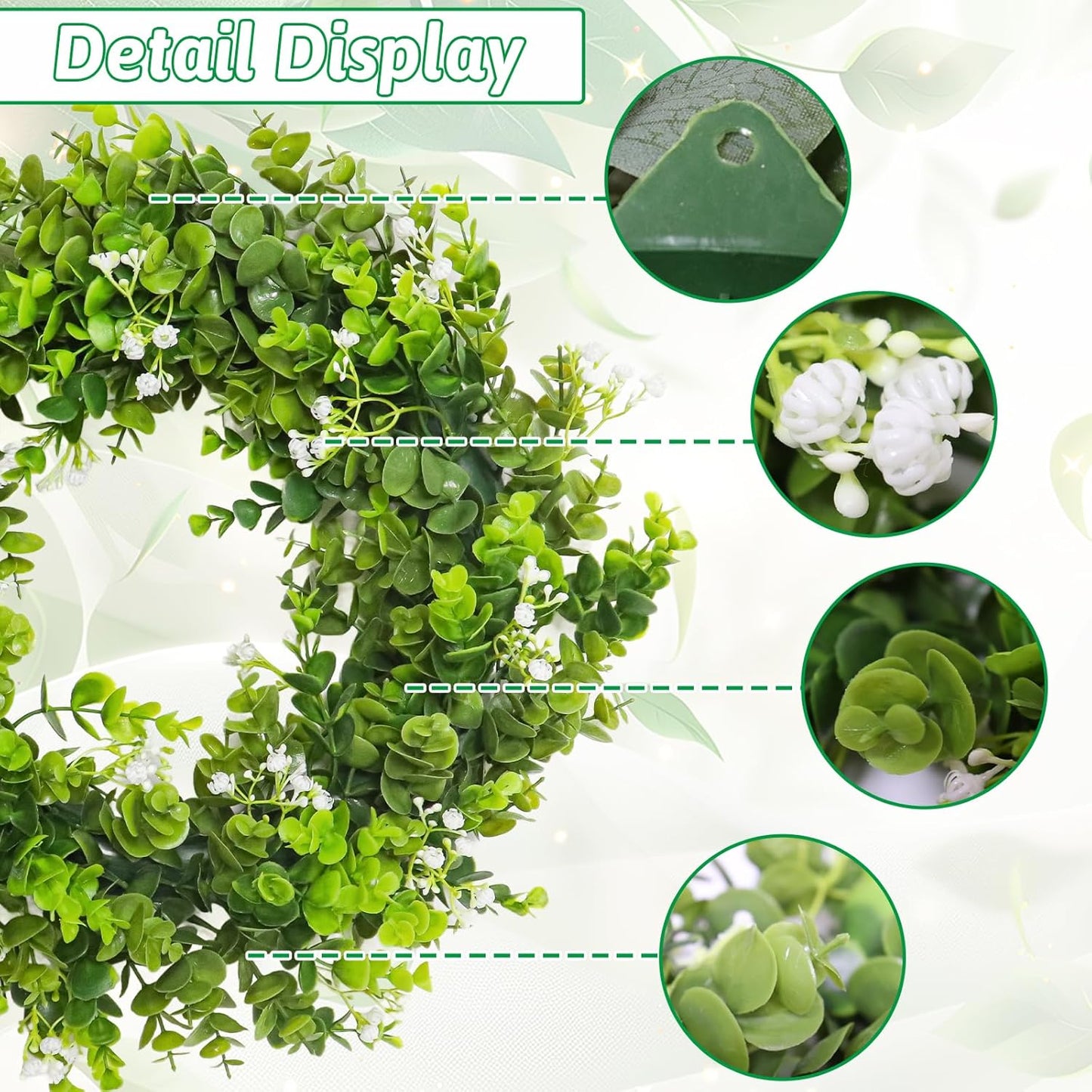 MAKHOT Artificial Eucalyptus Front Door Wreath, Spring Summer Green Wreath, Door Green Garland for Home Porch Window Wall Farmhouse, Fake Garland for Indoor/Outdoor All Seasons Decor