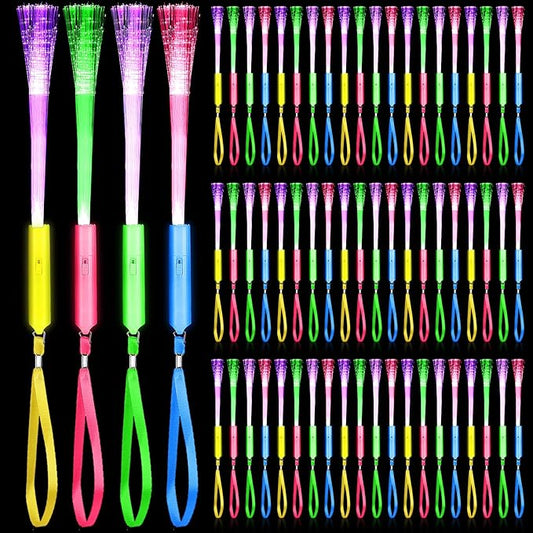 Junkin 200 Pcs Fiber Optic Wands Glow LED Light up Wand Bulk Flashing Sticks with Included Batteries for Party Favors Wedding Birthday Carnival
