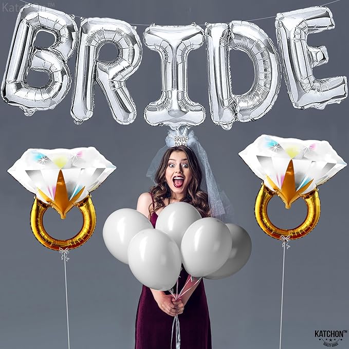 KatchOn, Giant Silver Bride Balloons Bachelorette - 40 Inch | Bride Balloons Silver for Bachelorette Party Decorations | Bridal Shower Balloon for Bridal Shower Decorations
