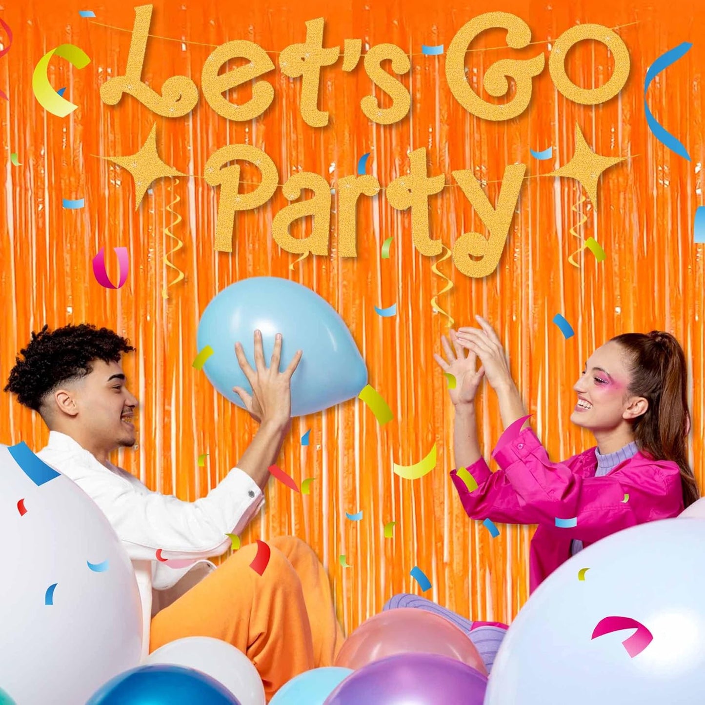 6 Pack Macaron Orange Foil Fringe Curtains Backdrop, 3.28 x 8.2 Ft Metallic Streamers Tinsel Curtains Background for Photo Booth, Birthday, Weddings, Carnivals, Graduation, Themed Party Decorations