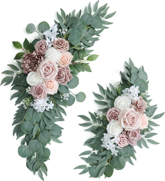 Artificial Dusty Rose Wedding Arch Flowers Swags Set of 2 for Welcome Signs, Ceremony & Reception Decorations, Blush Pink Flowers