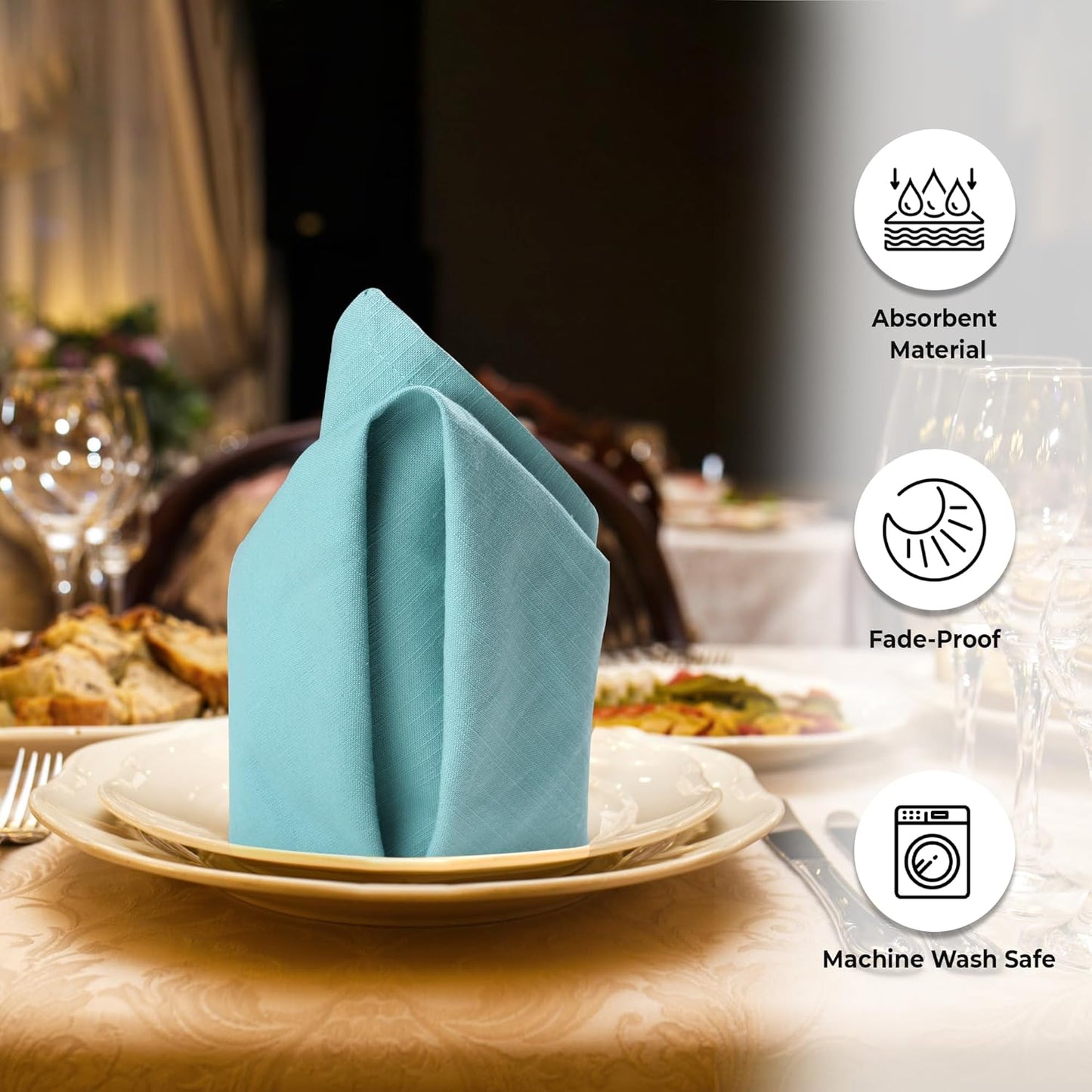 Urban Villa Easter Napkins Aqua Color Cloth Napkins (Set of 12) Oversized 20x20 Inches 100% Cotton Slub Premium Quality Soft Durable with Mitered Corners Reusable Washable Everyday Use Napkins
