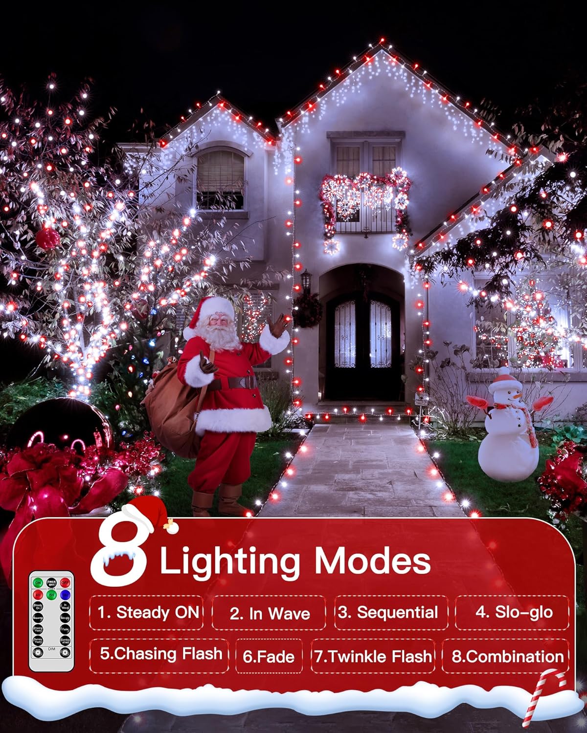 196FT 600LED Christmas Lights Outdoor Waterproof, String Light with Remote, 8 Modes LED Lights Plug in Twinkle Fairy Light for Party Holiday Decor (Red+White)