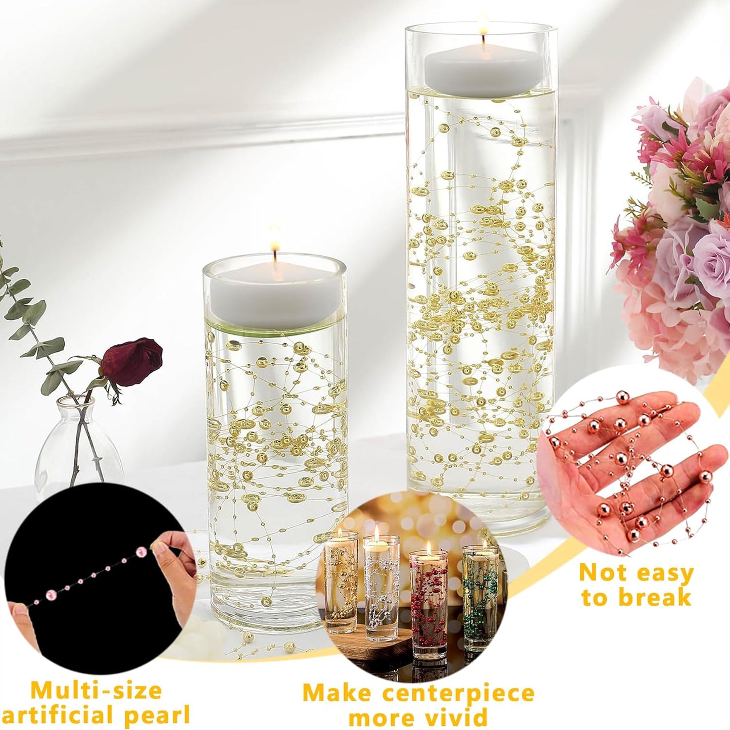 100 PCS Artificial Floating Beads for Centerpieces Vases, Black 8+3mm String Beads for Wedding Party Faux Pearl String for Decorating, String Pearls for Crafts Vase Filler