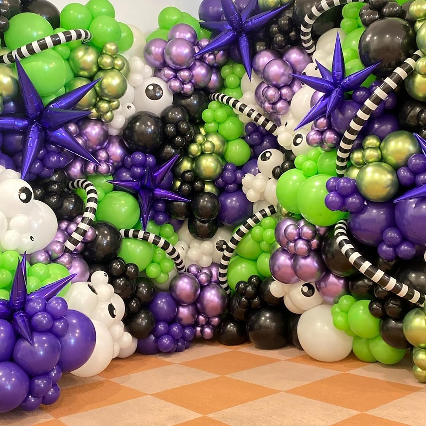 Purple and Green Balloons, 52 PCS 12 Inch Metallic Chrome Purple Light Green Black Latex Balloons with Black Green Confetti Balloons for Boys Girls Birthday Party Baby Shower Decorations