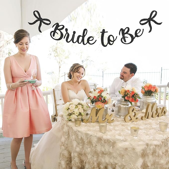 Bride to Be Banner, Black Bride to Be with Bow Glitter Bachelorette Bridal Party Banner BRIDE TO BE Sign for Black Bachelorette Bridal Shower Wedding Engagement Hen Party Decorations