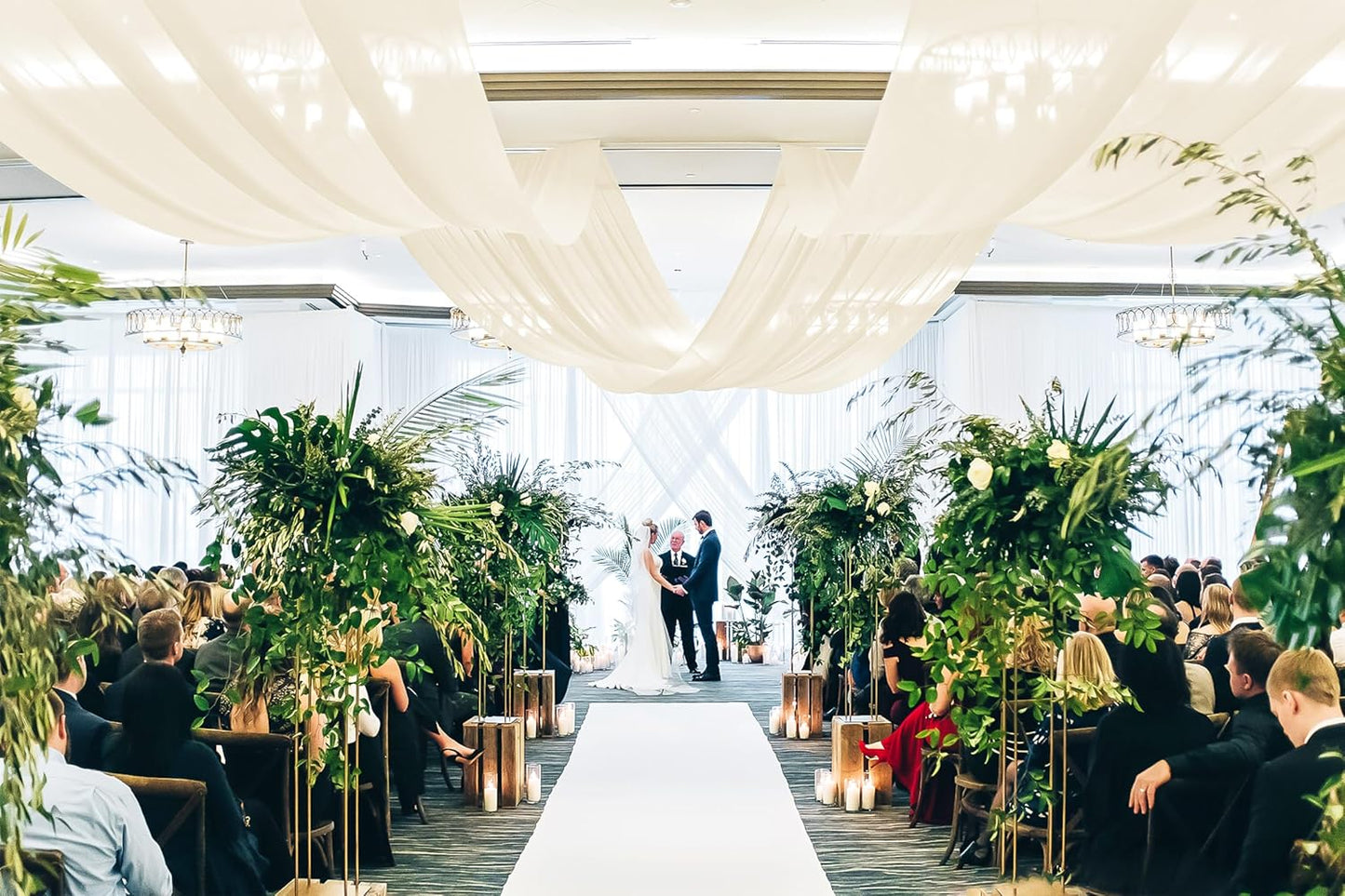 6 Panels Ivory Ceiling Drapes for Wedding, 5ftx40ft Cheesecloth Sheer Fabric Curtain Arch Draping, Romantic Decorations for Party Ceremony Stage