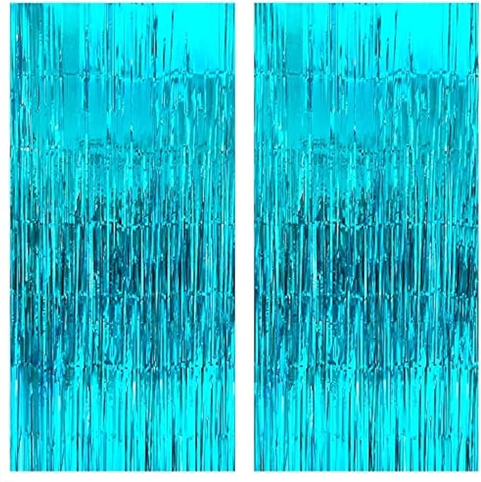 KatchOn XtraLarge Blue Foil Fringe Curtain - 3.2x8 ft, Pack of 2 | Water Streamer Backdrop for Beach & Under The Sea Parties
