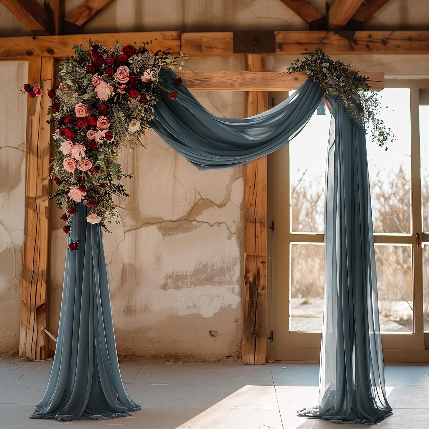 Wokceer Wedding Arch Draping Fabric Grey Blue 6 Panels 28.7" x 20FT Sheer Drapes Backdrop Arch Draping Fabric for Wedding Ceremony Birthday Party Bridal Shower Decoration