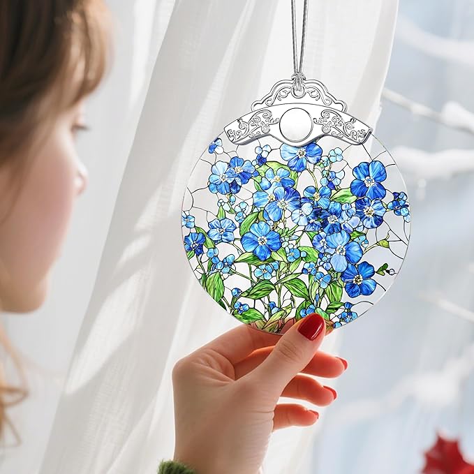 Christmas Ornaments: Stained Glass Ornament, Christmas Tree Ornament, Hanging Ornaments for Home Decor & Xmas Tree Decorations, Exquisite Holiday Decor, Gifts & Holiday Present - Forget-Me-Not