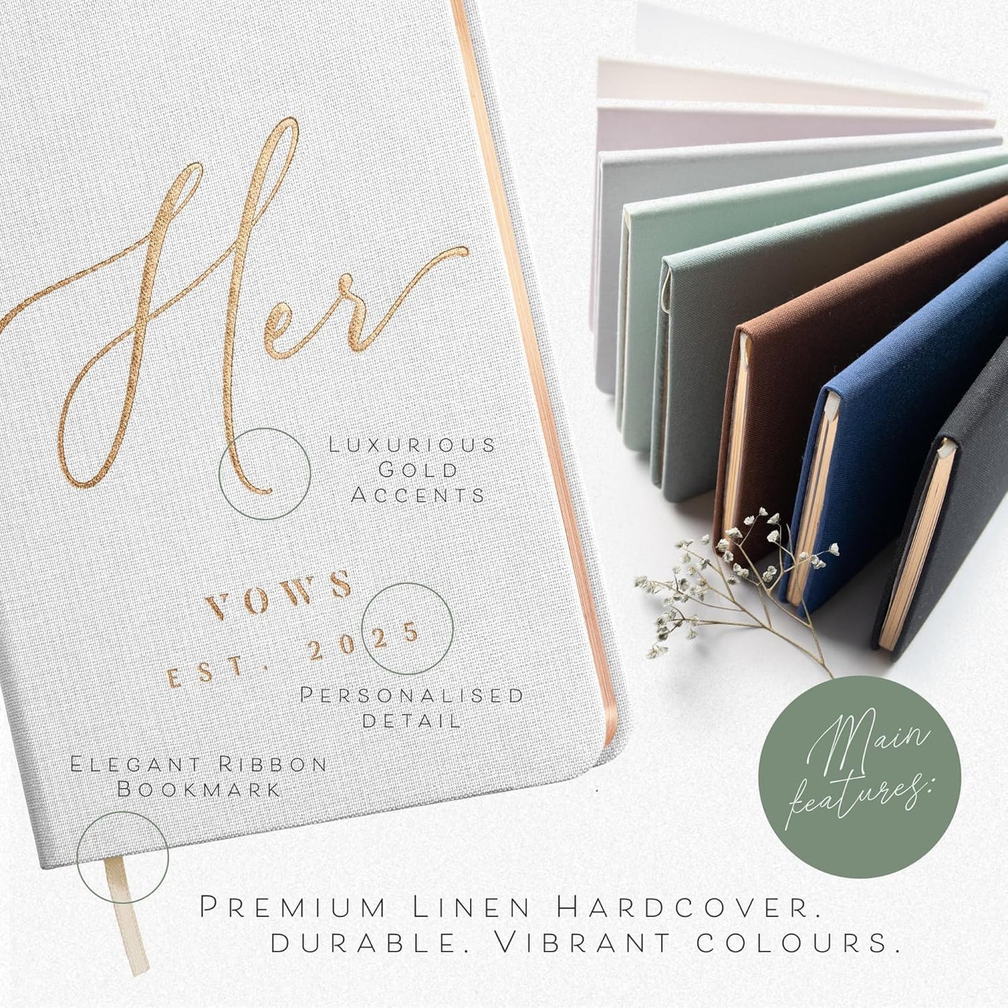 Personalized 2025 Vow Books His & Hers - White & Black Linen Wedding Vow Books Ideal as Wedding Accessories for Brides & Grooms, His & Hers Gifts - Wedding Registry Must Haves 2025 & Elopement Essentials