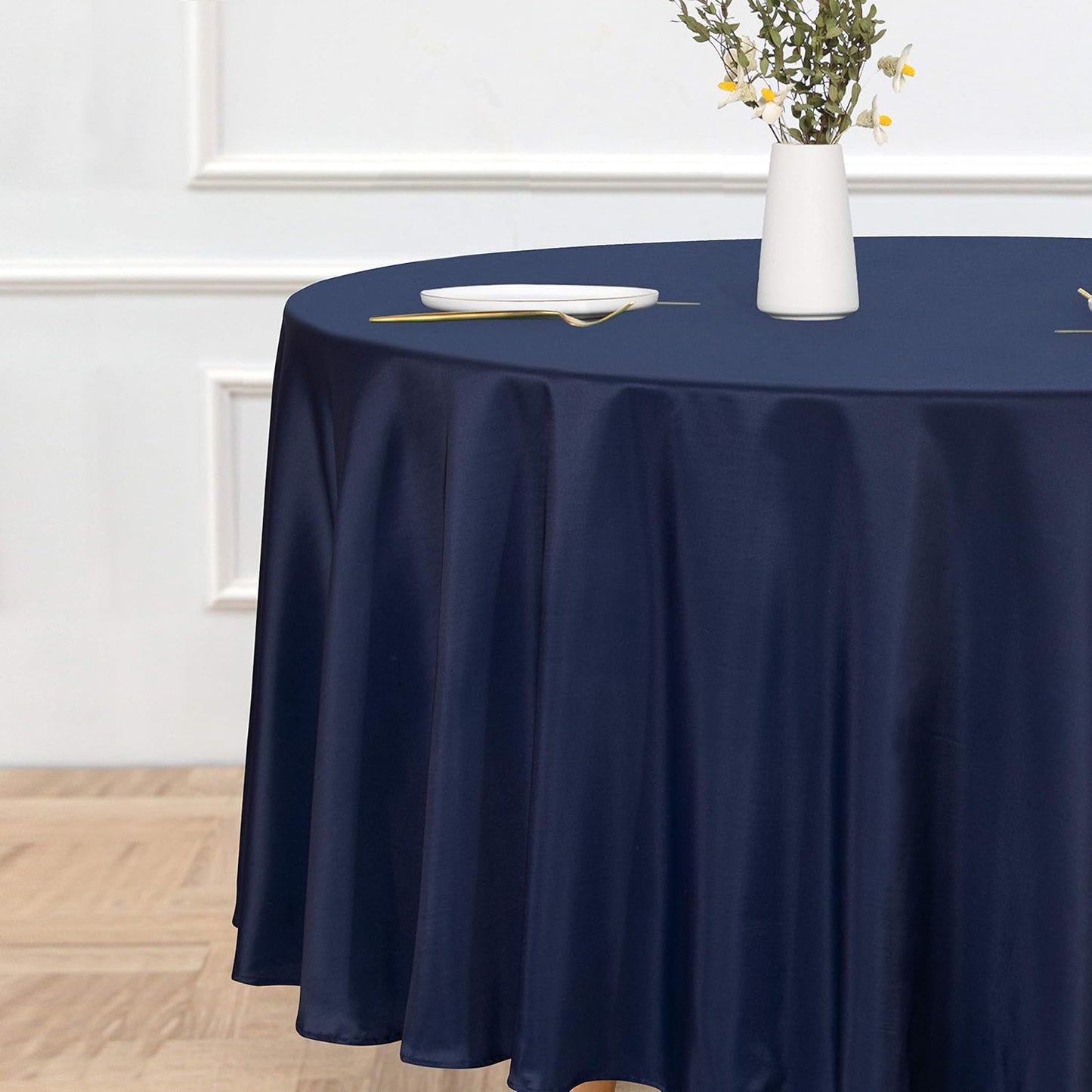 sancua Round Tablecloth - 108 Inch - Water Resistant Spill Proof Washable Polyester Table Cloth Decorative Fabric Table Cover for Dining Tables, Buffet Parties and Camping, Navy