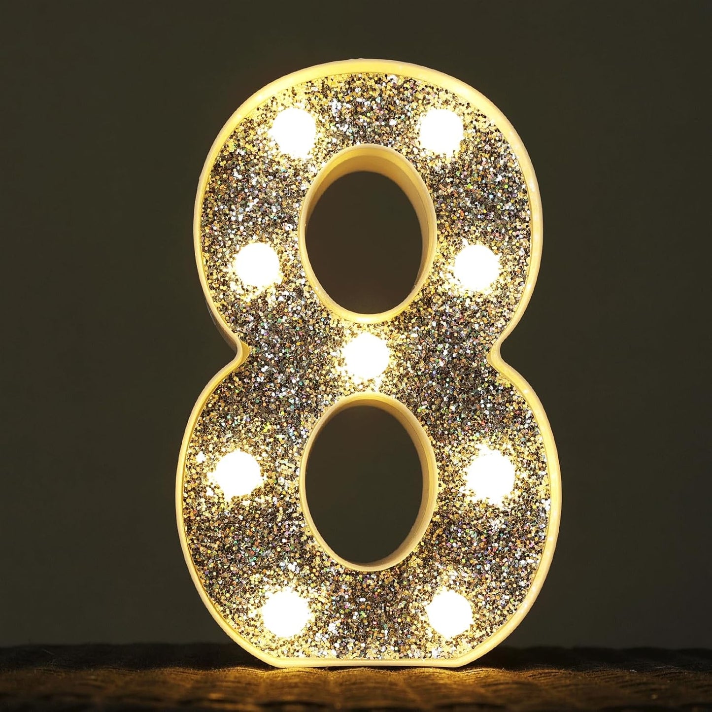 Glitter Light Up Signs, Marquee Light Letters for Table Decorations, Featuring Alphabet & Number Lighted Letters, Number 8 for Prom, Events, or Engagement Party Decor