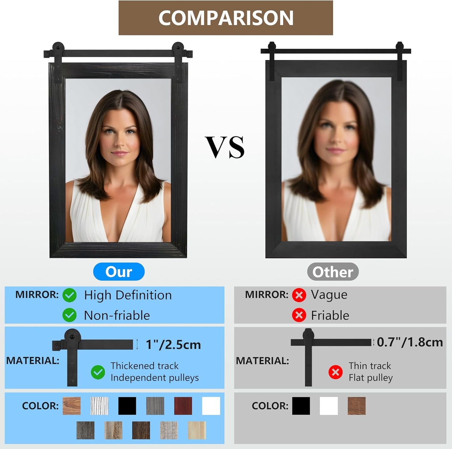 COGOOD Farmhouse Barn Door Mirror - 21 x 30 Rustic Wood Framed Wall Mirror for Bathroom, Living Room, Entryway Wall Decor (Black)