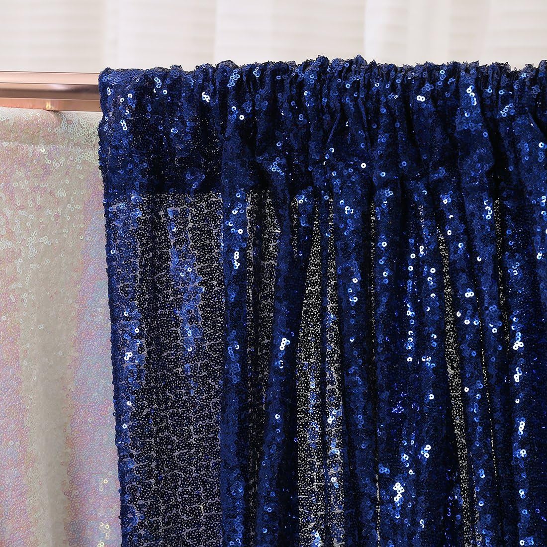 Poise3EHome 7FT x 7FT Sequin Photography Backdrop Curtain for Party Decoration, Navy Blue