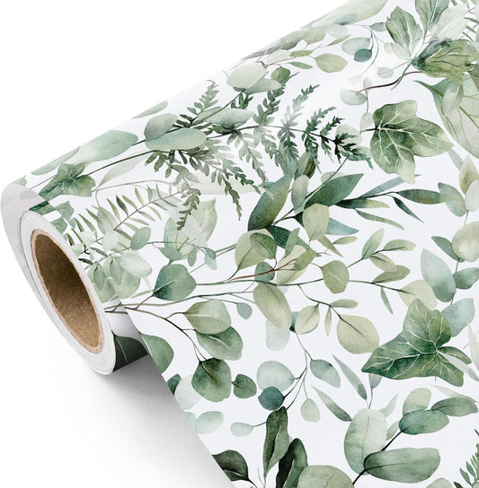 WRAPAHOLIC Eucalyptus Leaves Wrapping Paper Roll - Mini Roll - 17 Inch x 33 Feet - Greenery Wrapping Paper Perfect for Birthday, Wedding, Bridal Shower