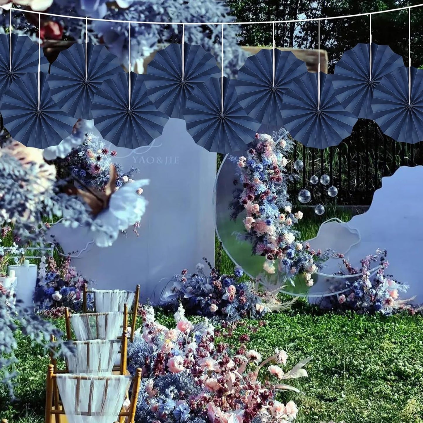 Blue Party Decorations,Blueberry Party Decorations Decorations Party Paper Fans Bulk 8in,Graduation Decoration Classroom Decor, Western Themed Party Decorations 30 Color DIY Set （Deep Blue）