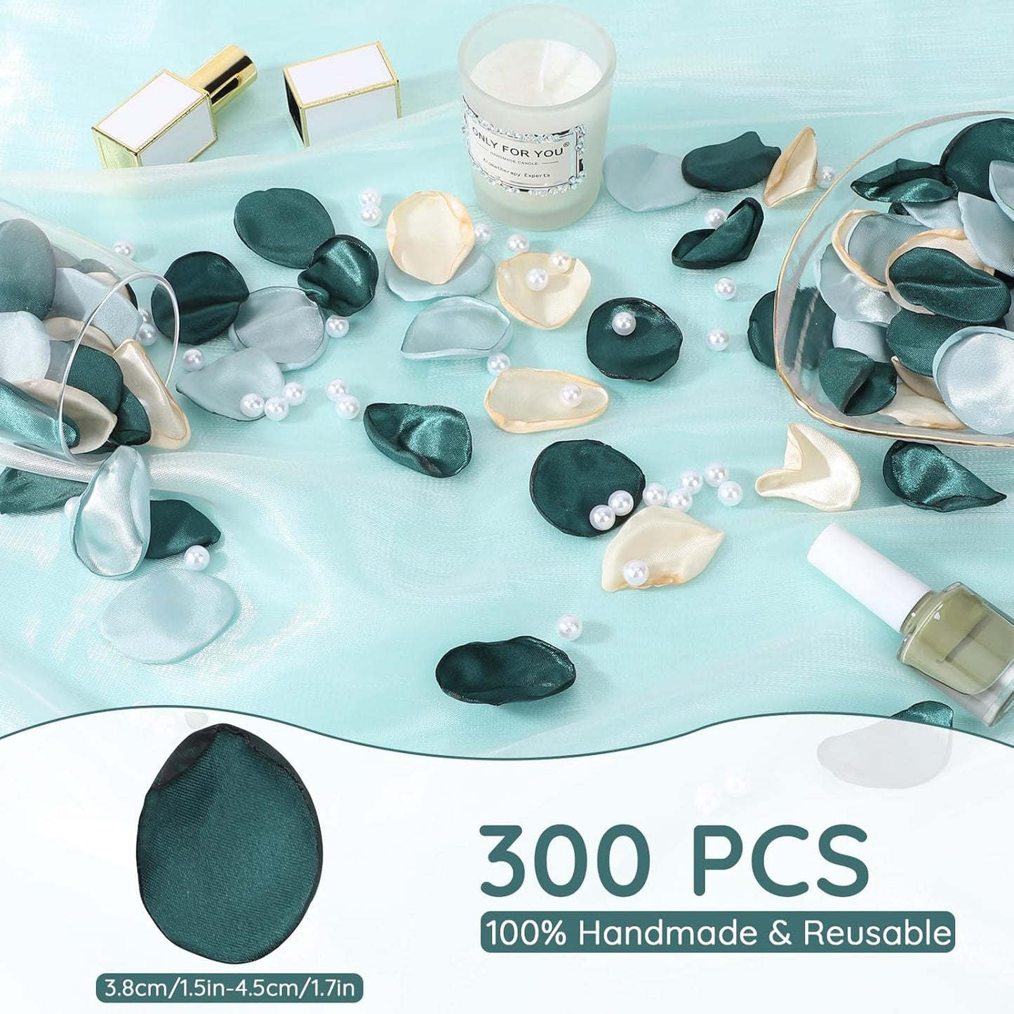 Suream Flower Girl Petals, 300 Pcs Rose Petals Decorations, Silk Flower Petals for Wedding, Fake Flower Petals for Bridal Showers, Wedding Decorations, Sweetheart Table Decor(Dark Green)