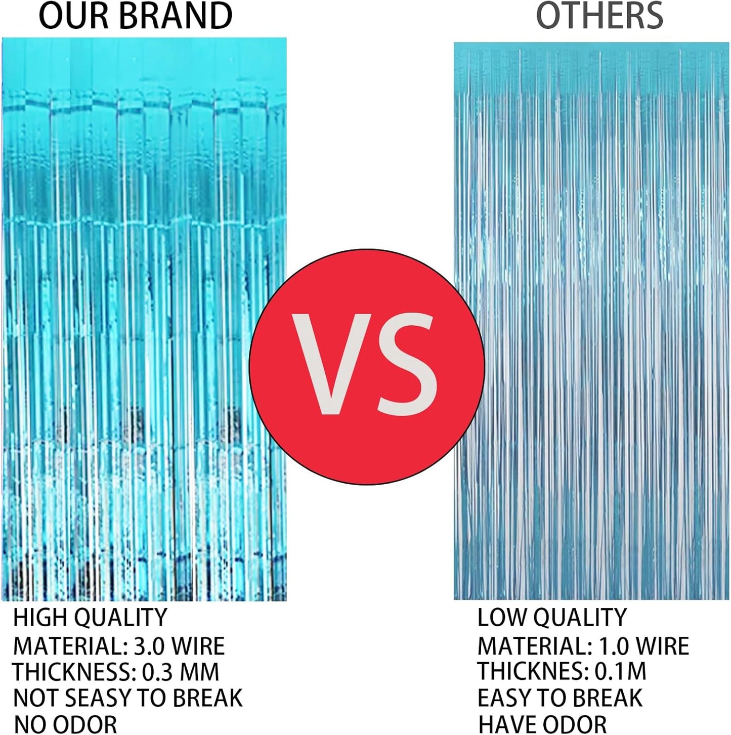 Keyali 4 Pack 3.3 * 8.3 ft Foil Curtain Metallic Tinsel Fringe Curtains Photo Booth Props Backdrop for Birthday Wedding Engagement Baby Shower Christmas Holiday Celebration Partyl,Light Blue