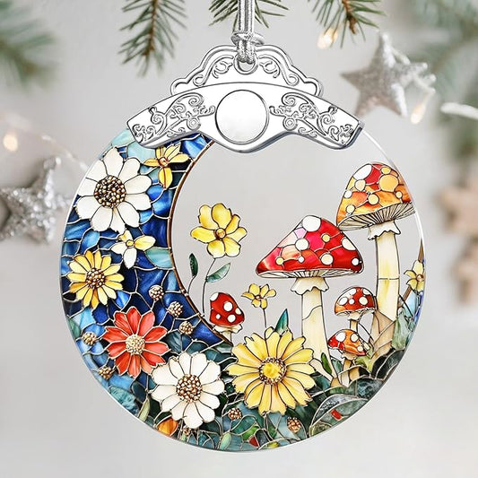 Christmas Ornaments: Stained Glass Ornament, Christmas Tree Ornament, Hanging Ornaments for Home Decor & Xmas Tree Decorations – Exquisite Holiday Decor, Gifts & Holiday Present - Mushroom