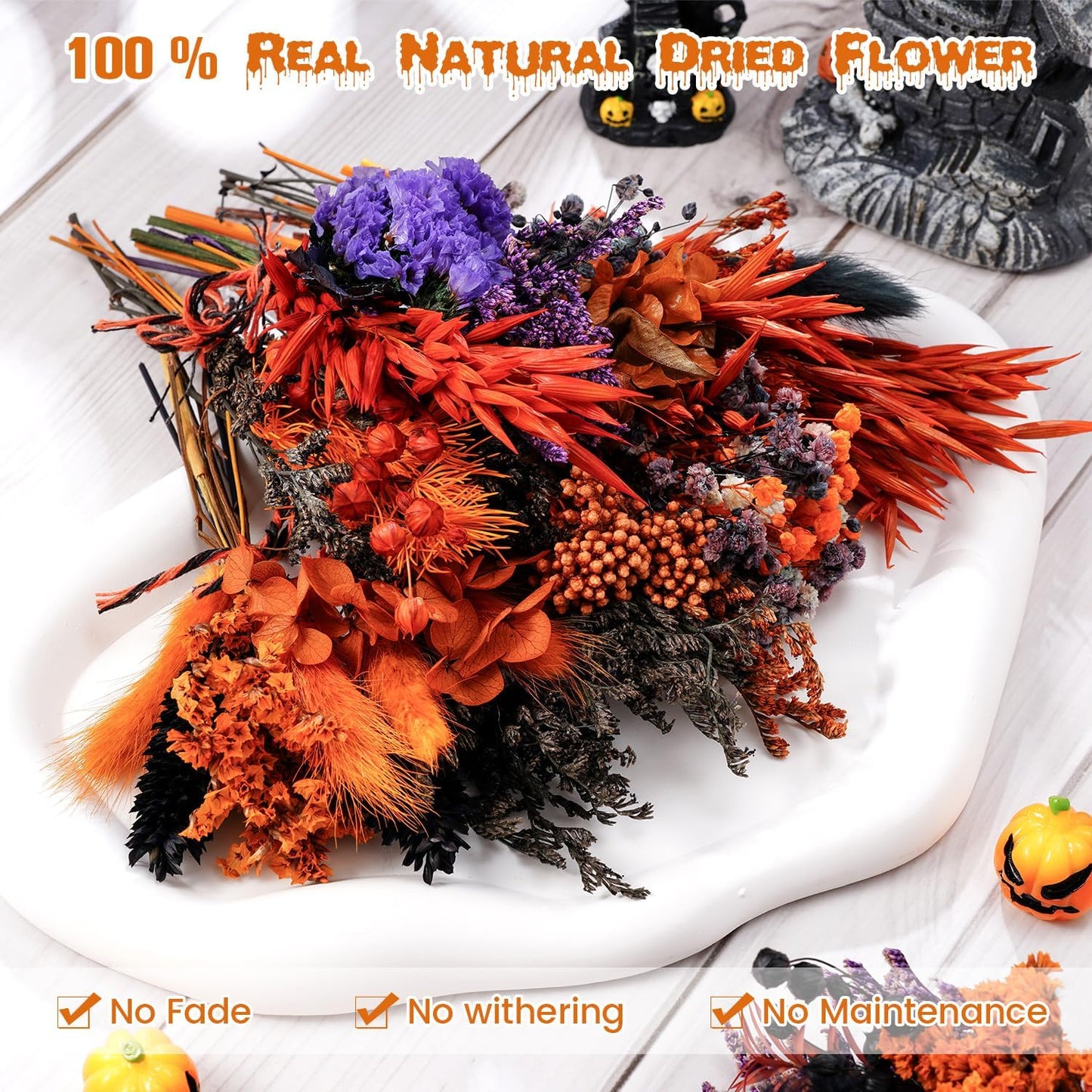 10/12/24/36 Pack Mini Dried Flowers for Vase Wedding Various Mini Bouquet Dried Small Wildflowers Natural Flowers Bulk for Crafts DIY Decor (12, Halloween Color1)