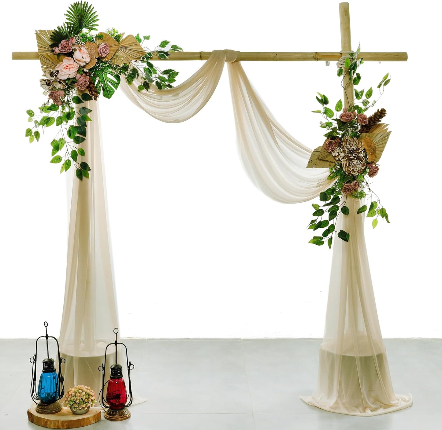 VDS Pack of 2 Panel (30 Inch X 40 Feet) Wedding Arch Draping Fabric Sheer Chiffon Fabric Drapery for Wedding Ceremony Reception Swag Backdrop Canopy Chuppah ARBO Altars Decoration (Champagne)