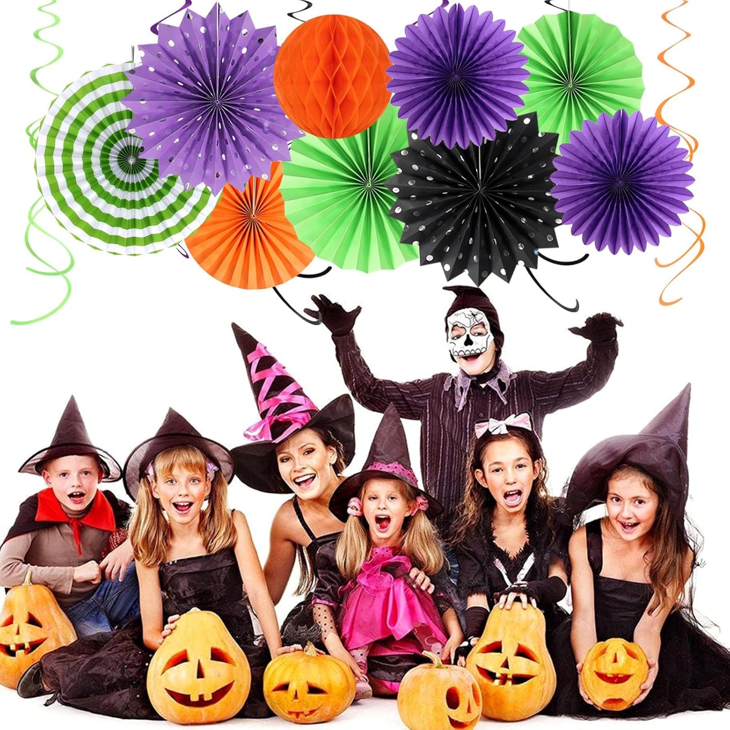 Orange Black Purple Green Party-Decorations - 33Pcs Banner,Halloween Streamers Tassel Garland,Tissue Pom Poms Honeycomb,Paper Lantern Fan,Birthday Wedding Baby Bridal Shower Decor Supplies Hugtmr