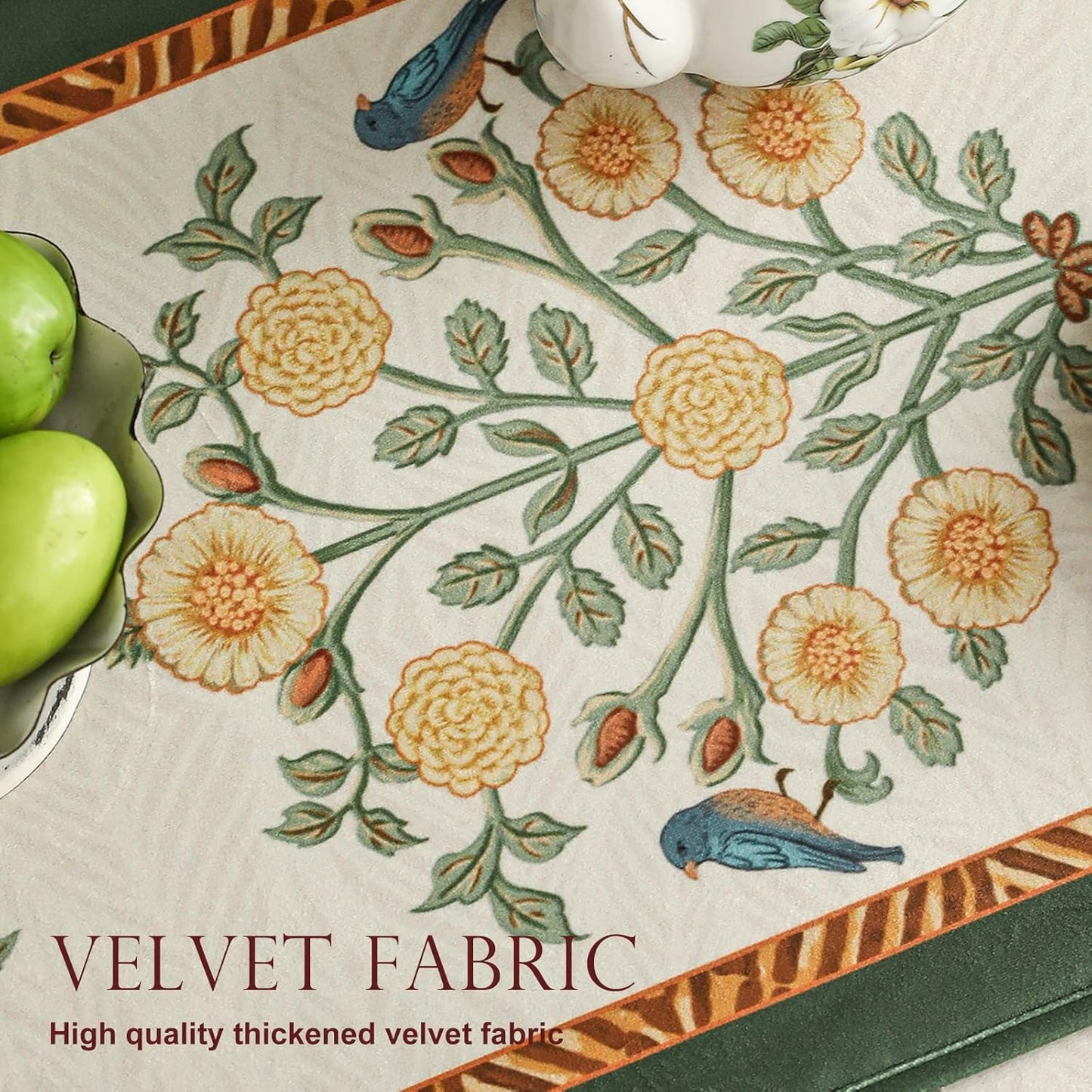 patdrea Velvet French Table Runner Farmhouse for Home Kitchen Dining Decor Parties Family Dinners Wedding 12"*63"