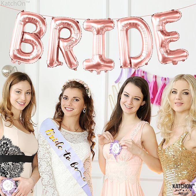 KatchOn, Bride Balloons Rose Gold - 16 Inch | Bachelorette Party Decorations | Rose Gold Bride Balloon for Pink Bridal Shower Decorations | Bridal Shower Balloon | Bachelorette Balloons
