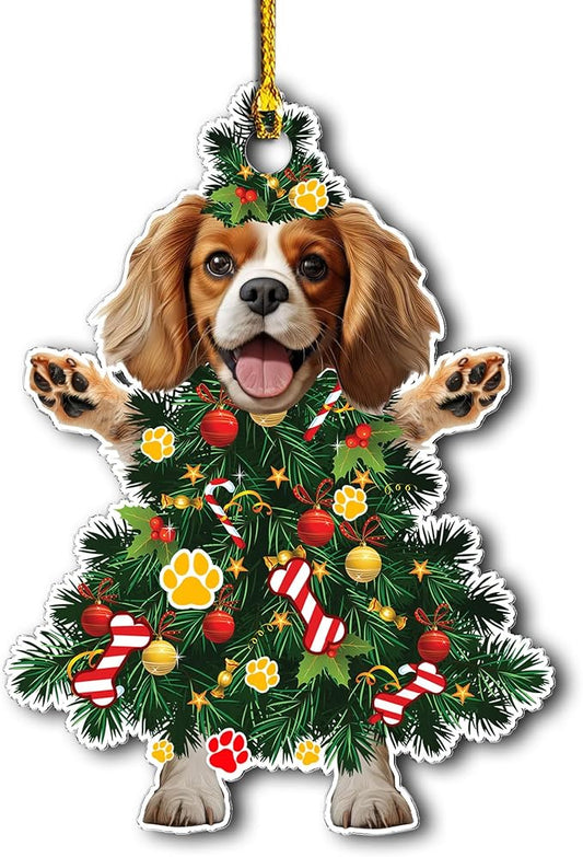 Cavalier King Charles Spaniel Christmas Tree Ornament - Festive Holiday Acrylic Hanging Decoration with Adorable Cavalier Dog - Dog Lovers Christmas Tree Topper Ornaments
