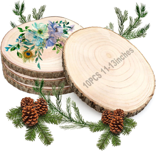 ZOCONE 10 Pcs Large Wood Slices 11-13 Inches Unfinished Rounds, Natural Paulownia Wooden Slices for Centerpieces, Round Wooden Discs Decoration for Rustic Wedding, Wood Centerpieces for Tables