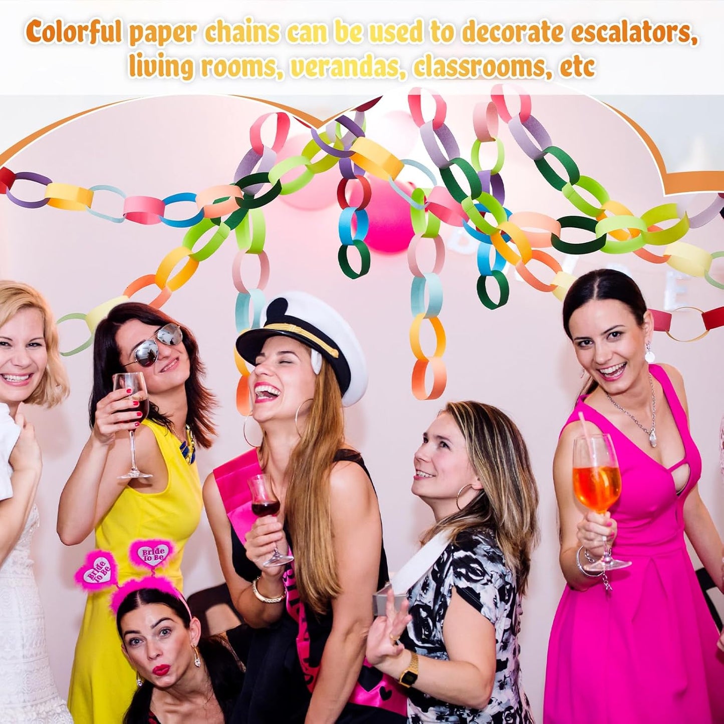 Lincia 1000 Sheets Halloween Paper Chain Garland, Construction DIY Crafts Chain Strip for Fall Thanksgiving Party Decor, 1x8 Inch with Double Sided Tape (Bright)