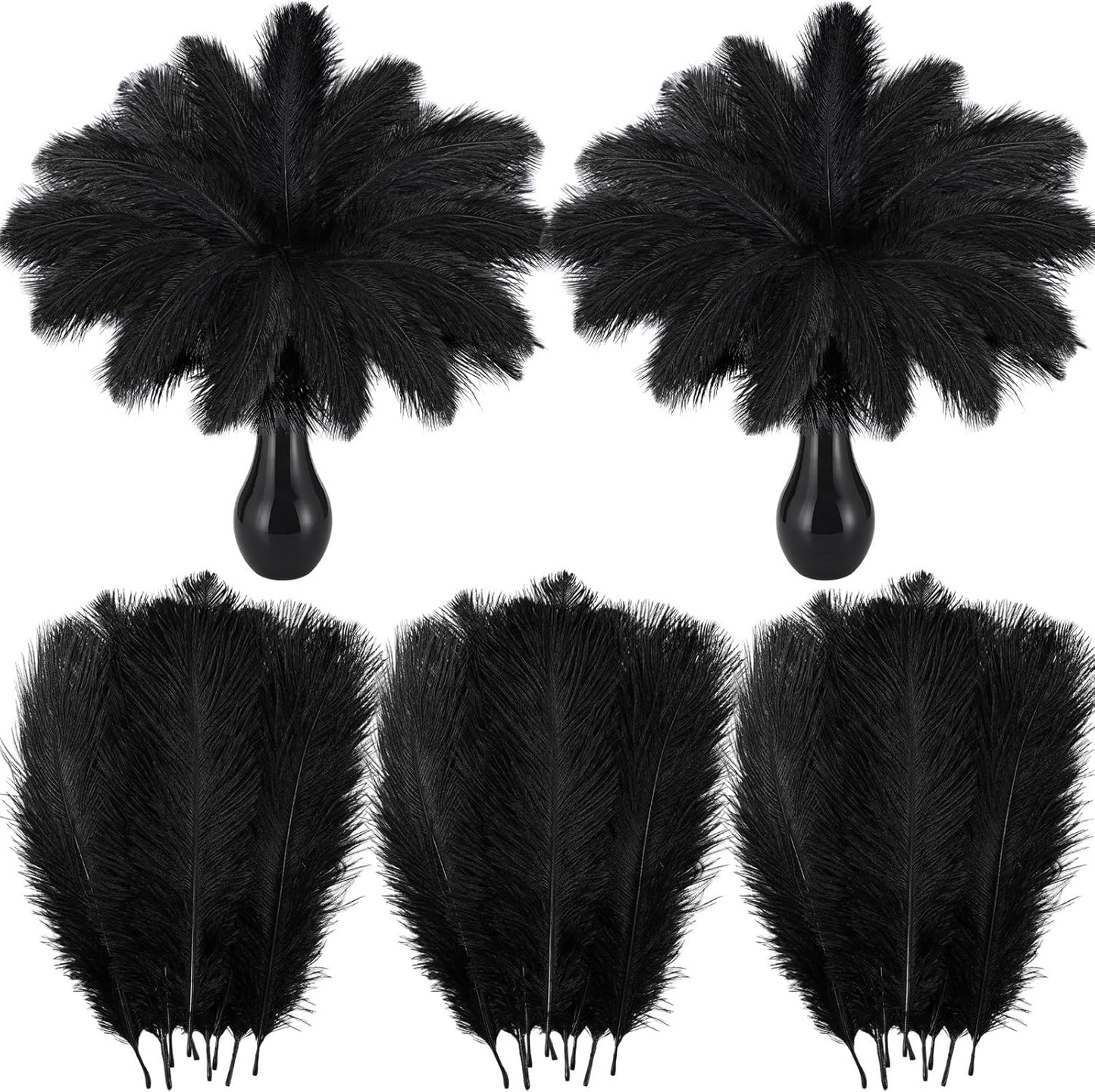 Crowye 60 Pcs Ostrich Feathers Bulk for Centerpieces Craft Ostrich Feathers for Vase Wedding Masquerade Party Home Costume Decorations (10-12 Inch,Black)