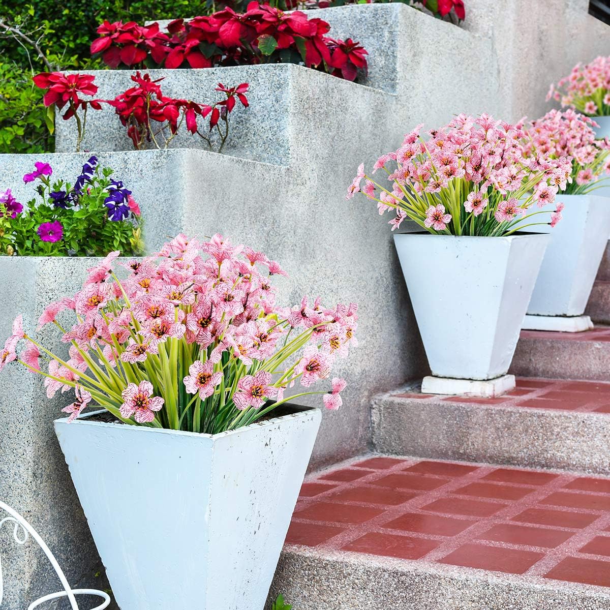 30 Bundles Artificial Flowers Outdoor UV Resistant Fake Flowers No Fade Faux Plastic Plants Garden Porch Window Box Decorating(Pink)