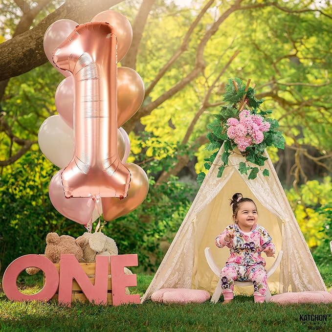 KatchOn, Rose Gold 1 Balloons for 1st Birthday - 40 Inch | Peach Number 1 Balloon, One Sweet peach Birthday Decorations | Peach One Balloon | 1 balloon Number, Rose Gold 1st Anniversary Decorations