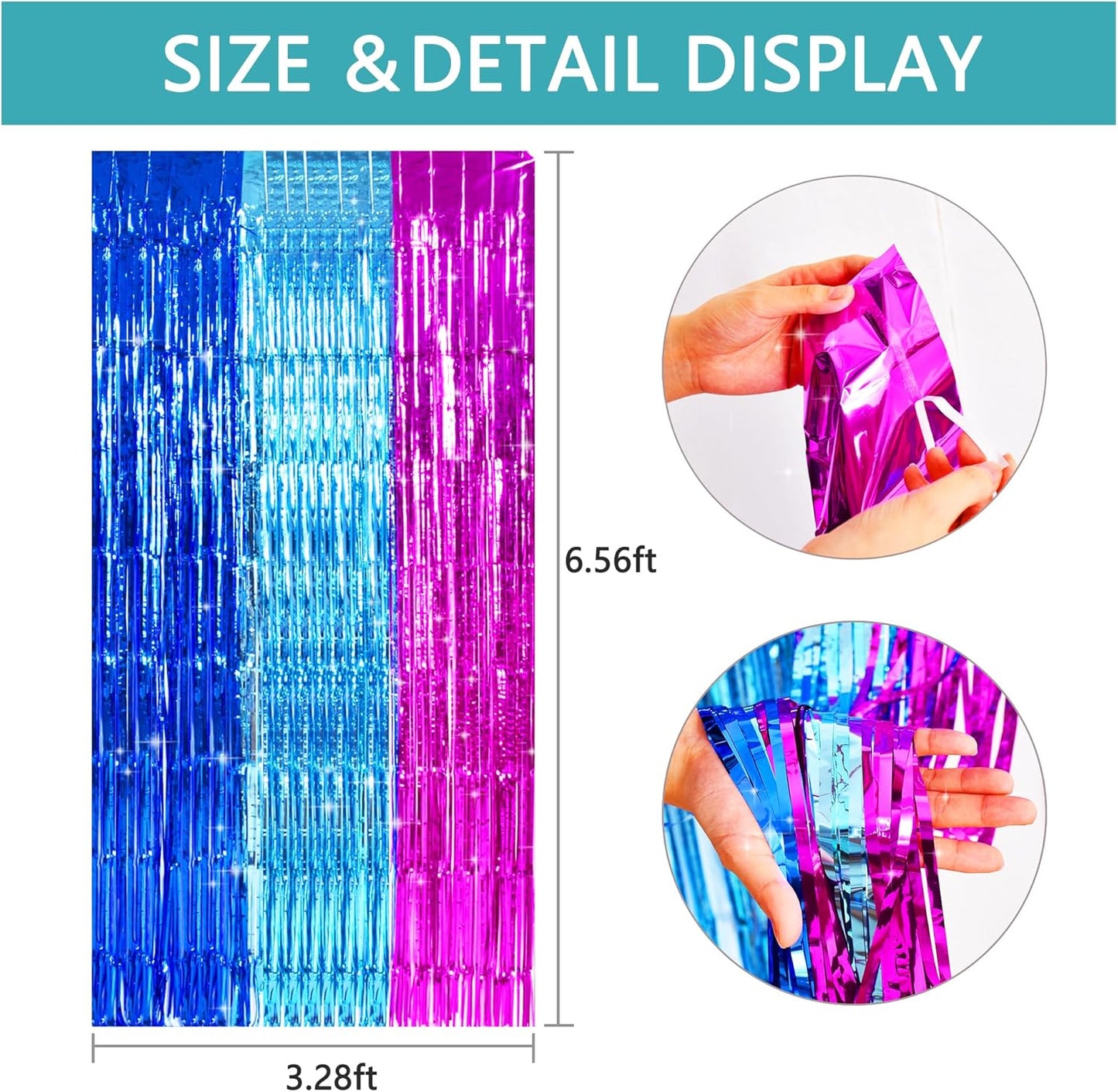 TONIFUL Blue Pink Door Streamers,Blue and Pink Photo Booth Backdrop Metallic Streamers Foil Fringe Curtain for Birthday,New Year,Graduation,Grad,Baby Shower Party Streamers Decoration