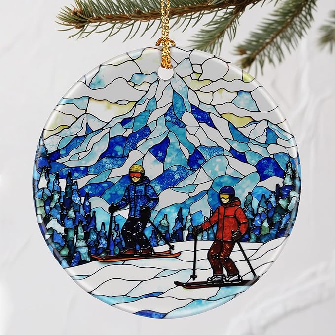 Charming Skiing Scene Christmas Ornaments: Christmas Decorations for Tree & Holiday Decor – Holiday Presents, Gift Ideas for Friends, Coworker, Family, Skier, and Winter Sports Lover