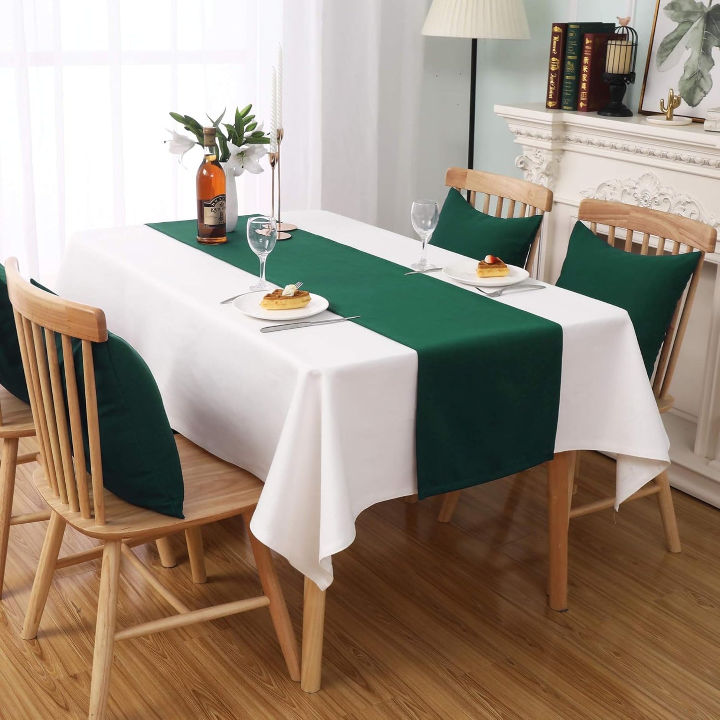 Dark Green Table Runner 14x72 Inch Solid Color Thick Polyester Decorative Cloth Handcrafted for Wedding Party Birthday Graduations Hotel Restaurant Banquet Catering Services Event Forest Green