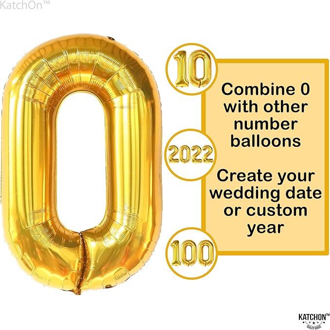 KatchOn, Giant Gold 0 Balloon Number - 40 Inch, 0 Digit Balloon | Gold Zero for Birthday Decorations | Number 0 Foil Mylar Balloon Zero | Number 0 Balloons