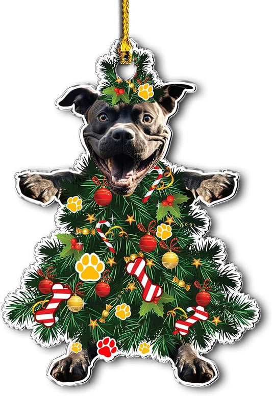 American Pit Bull Christmas Tree Ornament - Festive Acrylic Holiday Decoration for Pitbull Lovers - Cute American Pitbull Dog Ornament for Christmas Tree
