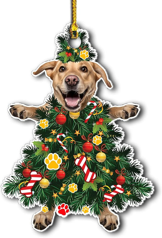 Labrador Retriever Dog Christmas Ornament - Adorable Dog Dressed as a Christmas Tree - Fun and Festive Acrylic Decoration (Labrador Retriever Xmas Tree)