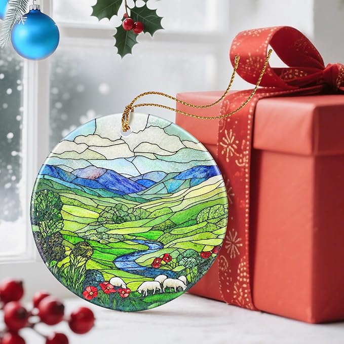 Christmas Ornaments, Dodosky 2.8in Ceramic Green Irish Hills Ornament, Xmas Decor, Christmas Tree Ornaments, Xmas Decorations for Tree, Holiday Ornament, Gifts for Women, Men, Nature Lovers