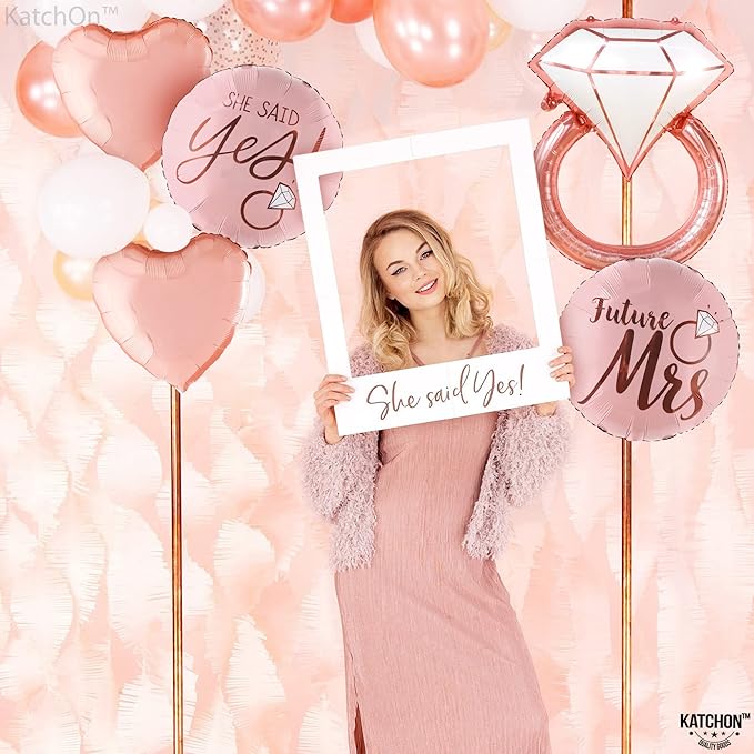 KatchOn, Diamond Ring Foil Balloon Set - Pack of 5 | Future Mrs Balloons | She Said Yes Decorations | Bridal Shower Balloons for Bachelorette Party Decorations, Rose Gold Bridal Shower Decorations
